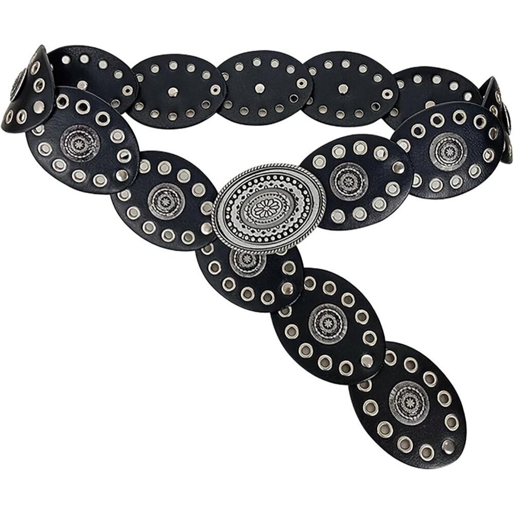 Women’s Wide Leather Western Cowboy Disc Belt Vintage Cowgirl Style for Jeans